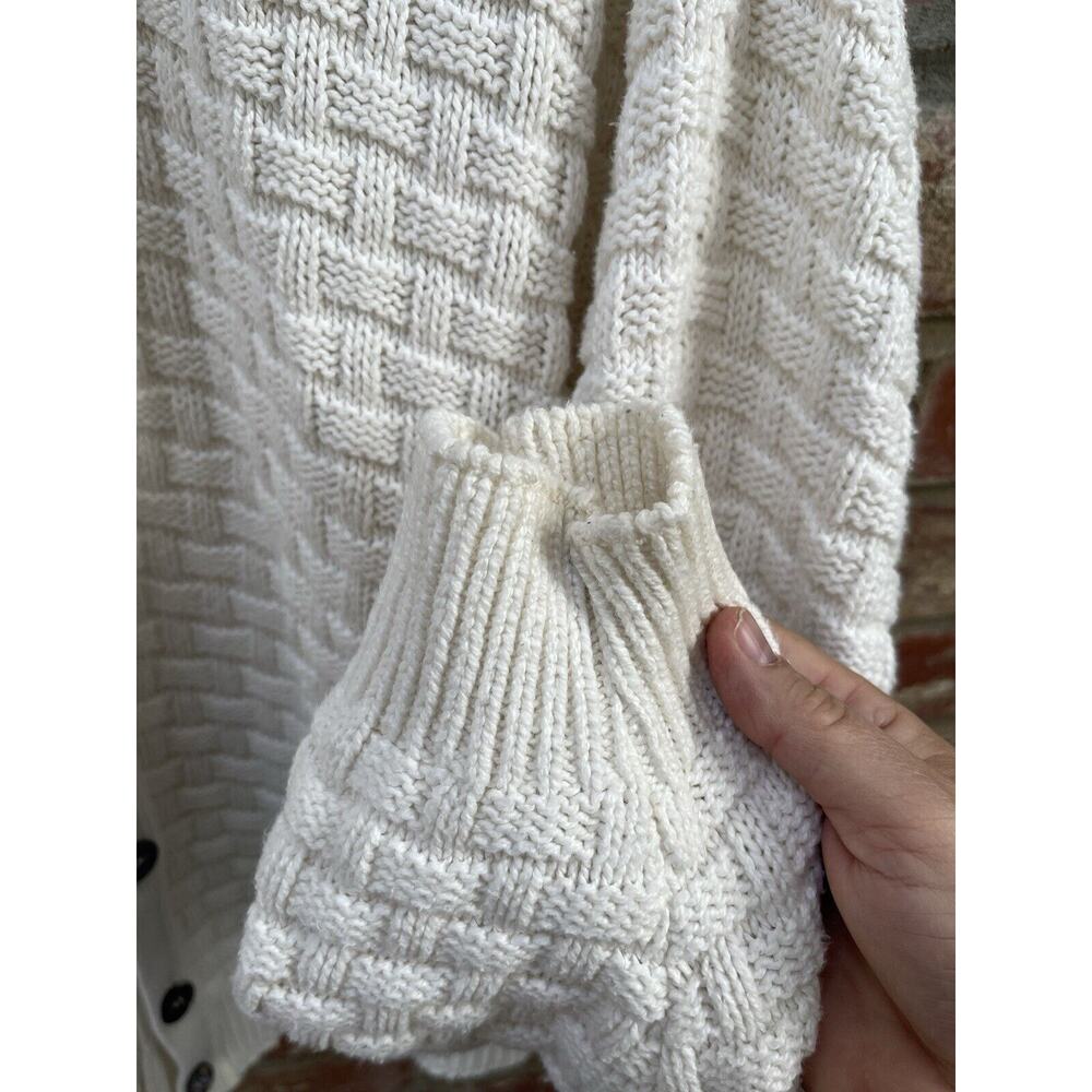 VTG 80's 90's Cardigan Sweater Medium Cream Basketweave Made In USA Vintage - Picture 4 of 12